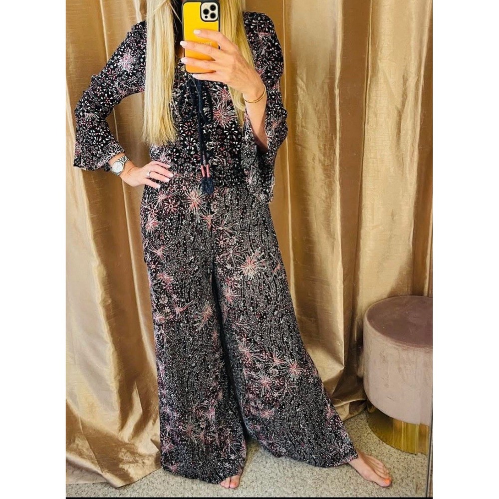 😍$350 NWT POUPETTE ST‎ BARTH Lucy Viscose Crinkle Print Long Jumpsuit XS